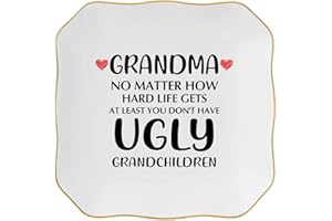 Jelershy Grandma Gifts Jewelry Dish Ring Tray, Grandmother Birthday Gifts for Grandma Christmas Valentines Mother's Day Gift from Grandkids-No Matter How Hard Life...You Don't Have Ugly Grandchildren