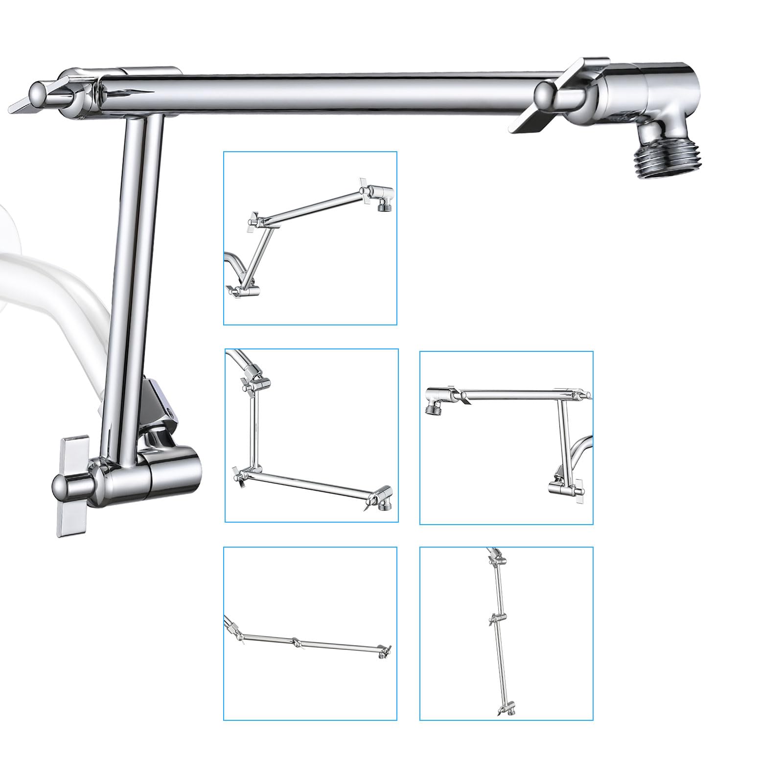 Photo 1 of PDPBath Brass 16 Inch Shower Head Extension Arm, Upgrade Flexible Height & Angle Adjustable Shower Arm Extender with Lock Joints, for Fixed Shower Head & Handheld Shower Head, Chrome