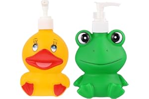 SHERCHPRY 2pcs 300ml Vinyl Cartoon Lotion Dispensers Duck Frog Design for Bathroom Shampoo and Household Soap