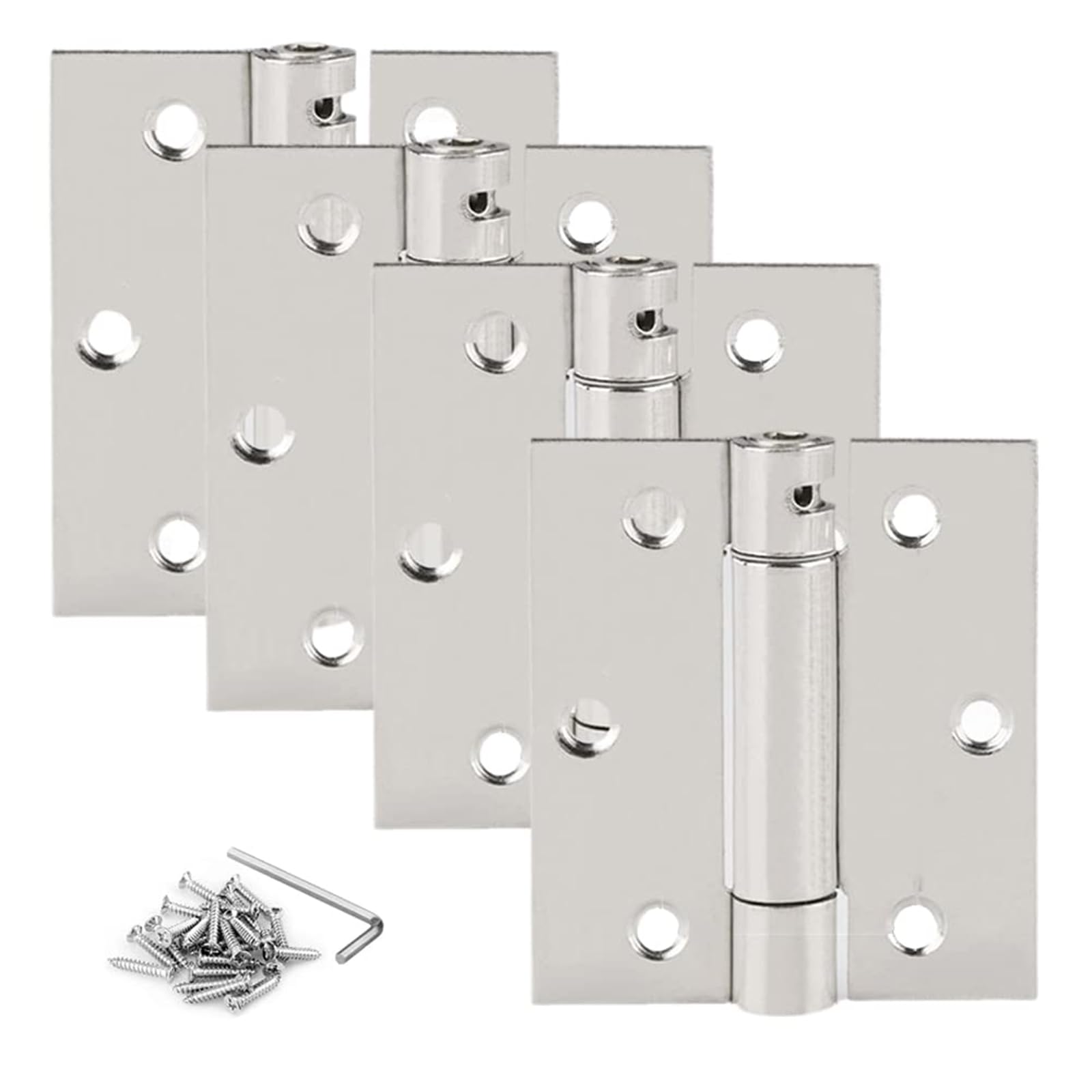 Neckip 4Pcs Self Closing Door Hinge,75mm Duty Square Stainless Steel Mortise Spring Automatic Closer Hinge Hardware with Mounting Screws Hardware