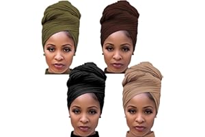 Harewom 4PCS Turban Head Wraps for Black Women African Hair Wraps Stretchy Jersey Headscarf for Women with Natural Hair