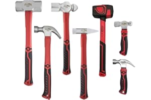 HOUSERAN 7-Pieces Hammer Set, 24 oz Claw Hammer, 12oz Claw Hammer, 13oz Ball Peen Hammer, 2 Lb Ball Peen Hammer, 3 Lb Sledge Hammer, Engineer Hammer, 10oz Rubber Mallet