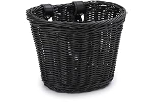 PERIXIR Bike Basket, Front Handlebar Storage Basket with Adjustable Leather Straps, Bicycle Accessories, Hand Woven, Waterproof (Black(10 * 7.5 * 7 in))