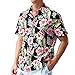 Hopioneer Men’s Aloha Shirts - Short Sleeve Button Down Brushed Hawaiian Shirt with Floral Print (Size M)