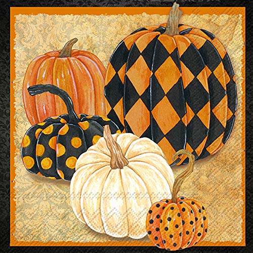 Boston International C831400 IHR Cocktail Beverage Paper Napkins, 5 x 5-Inches, Patterned Pumpkins