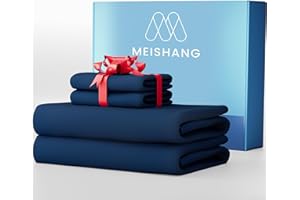 MEISHANG 1000 Thread Count Cotton Sheets King Size - 100% Egyptian Cotton, Sateen Weave, Soft & Breathable, Oeko-Tex Certified, 16" Deep Pockets - 4 Piece (King, Navy)