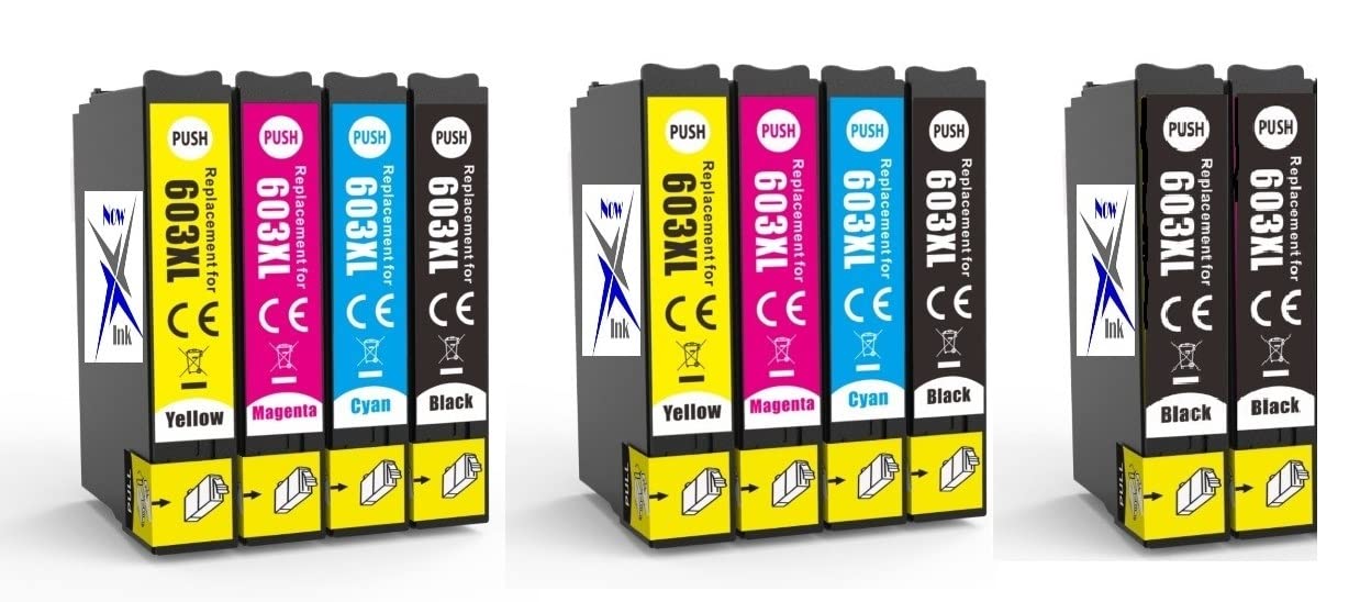 Now Ink Ltd 10x Starfish 603 XL Ink Cartridges Replacement for 603XL. Compatible for Epson 603XL. 2 Full sets + 2 Extra Black. Workforce WF-2830 WF2850 WF2835, XP-2100 XP-3100 XP-4100 XP-4105 XP-2105.