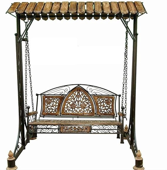 Hoor Enterprises Unique Wood & Wrought Iron Swing for Porch Outdoor