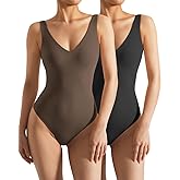 SUUKSESS Women 2 Piece Thong Bodysuit Sexy V Neck Backless Sleeveless Tank Tops