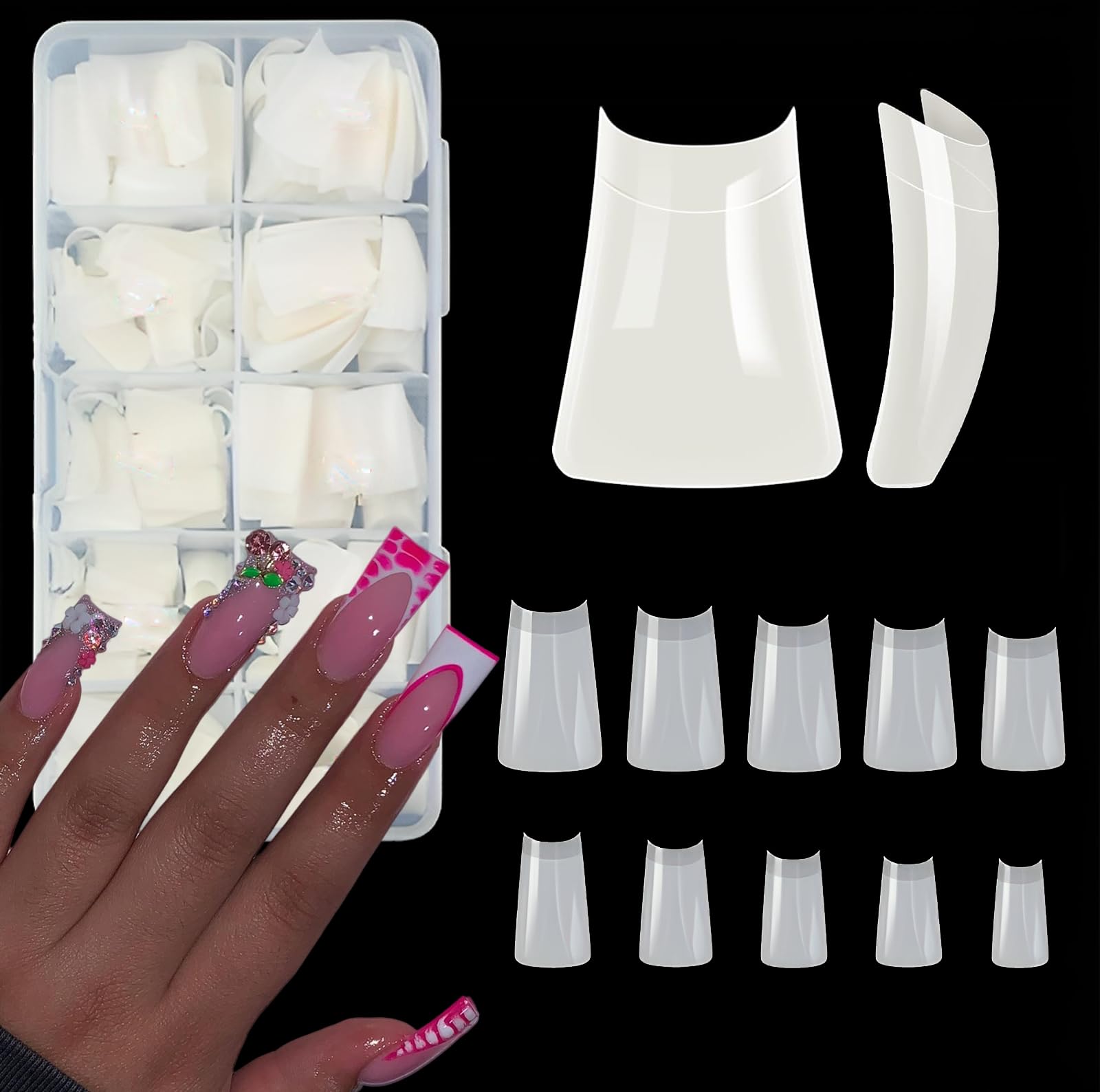 Photo 1 of ASONRL 500Pcs Natural Duck Nail Tips, 10 Sizes Pre-Shaped Professional Press Ons for Nail Extension - Half Cover Acrylic Soft Gel Tips for Home DIY Nail Salon With Box
