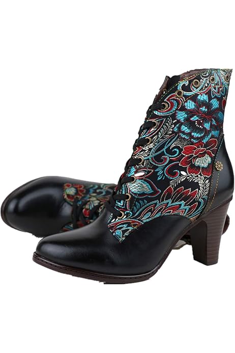 socofy casual sooo comfy genuine leather splicing jacquard lace up zipper flat boots