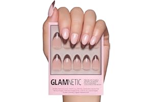 Glamnetic Press On Nails - Chocolat | Semi-Transparent Dark Brown French Tip Short Almond Fake Nails in a Glossy Finish, Salon Quality | 15 Sizes - 30 Nail Kit