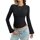 EasyGala Women Cotton Bell Long Sleeve Shirts Round Neck Fitted Shirt Trendy Going Out Tops Y2K Fall Clothes 2026