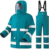 RainRider Rain Suits for Men Women Waterproof Reflective Rain Coat Bib Pants for Safety Heavy Duty Rain Gear Fishing