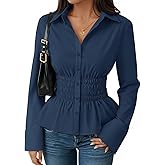 ZESICA Womens 2026 Spring Long Sleeve Blouse Business Dressy Casual Button Down Shirts Peplum Tops Fashion Trendy Clothes