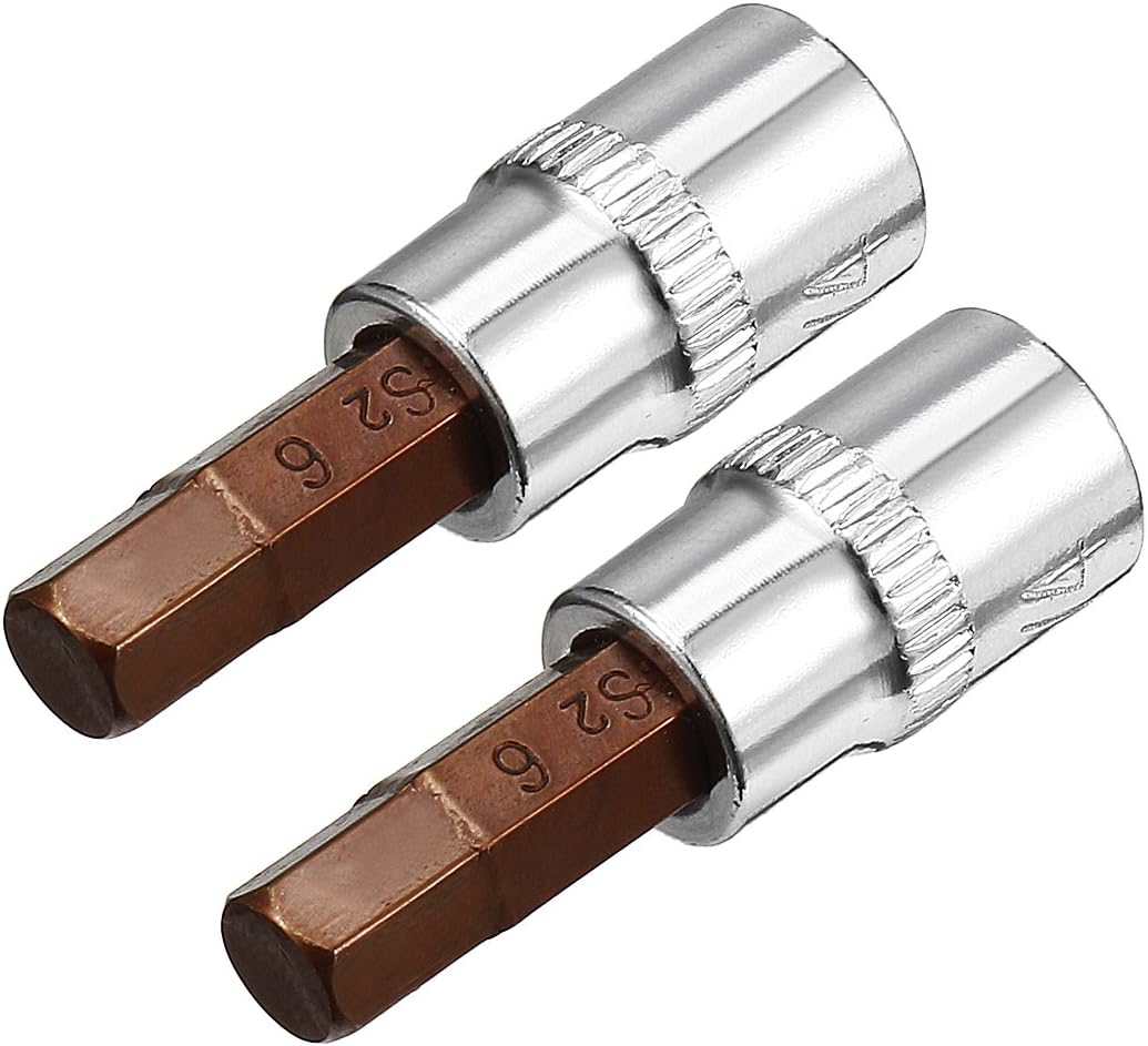 Sourcingmap 2pcs 1/4" Drive x H6 (6mm) Hex Bit Socket, S2 Steel Bits CR-V Sockets 1.5" Length Use with Ratchet Wrench