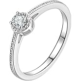 CRITI RORA 925 Sterling Silver Lab Grown Diamond Engagement Ring,Classic Solitaire Promise Wedding Band