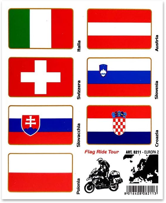 Quattroerre Sticker Flag Ride Tour Europe 2 for Bike Cases 16 x 13.5 cm, Verschiedene Farben