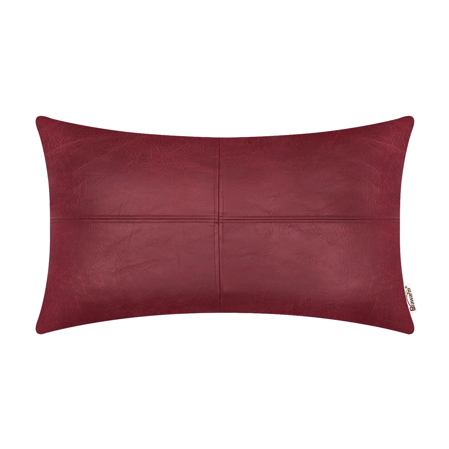 BRAWARM Decorative Throw Pillow Covers, Faux Leather Throw Pillow Covers, Hand Stitched Faux Leather Couch Cases for Living Room Garden Bed, Red, 30cm x 50cm