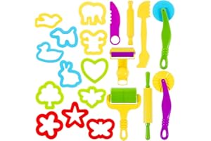 Oun Nana Dough Tools Set for Kids 20 PCS Dough Play Tools with Animal Cutters,Rollilng Pins,Rollers, Random Color