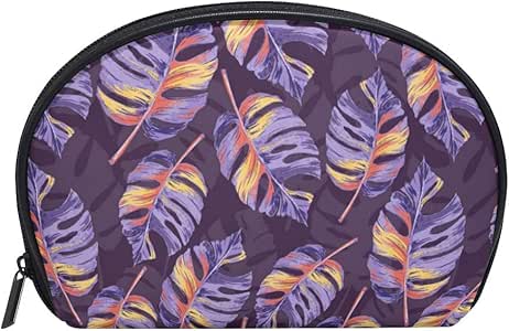 Bolsa de maquillaje de media luna, diseño de hojas de palma