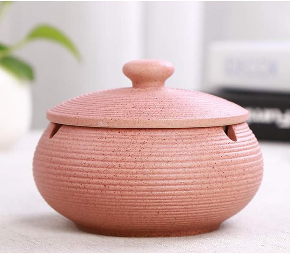Kuan Ceramic Ashtray with Lids, Windproof, Cigarette Ashtray for Indoor or Outdoor Use Ash Holder for Smokers, Desktop Smoking Ash Tray,Red