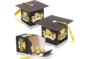20Pcs Black Golden 2026 Graduation Cap Gift Boxes with Tassels, Ideal for Class of 2026 Grad Decorations, Grad Party Favors, 