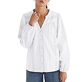 OWNGIGI Women Blouses Button-Down Shirt with Crochet Trim Long Sleeve Bohemian Blouse Dressy Casual Work Tops for Women