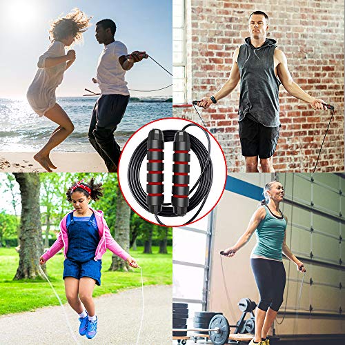 TOOVREN Jump Rope, Speed Jump Rope Workout for Fitness Exercise Tangle-Free with Ball Bearings, Adjustable Skipping Crossrope with Memory Foam Handles for Men/Women/Kids/Girls/Boys – Red