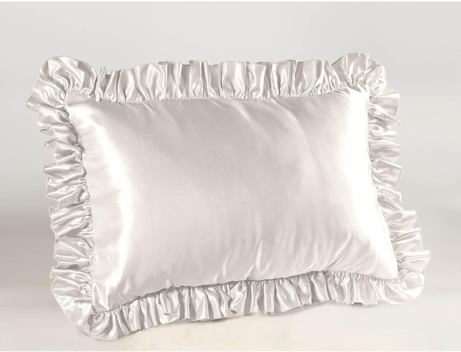 Amazon Com White Satin Ruffled Pillow Sham Standard Home Kitchen