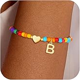 Eaciy Colorful Initial Bracelets for Women Girls - Trendy Beaded Heart Initial Bracelet Teen Girl Gifts Trendy Stuff Bohemian Gold Letter Bracelet Personalized Gifts for Women Girls Jewelry