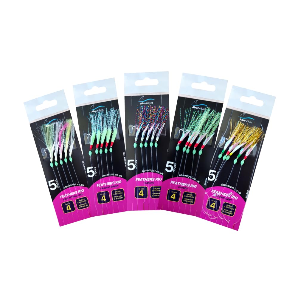 5 hooks Feather Rig Size 4 For Boat Sea And Shore Lure Rig for Mackerel, Horse Mackerel, And Herring (5/10 pack) (Mixed 5)