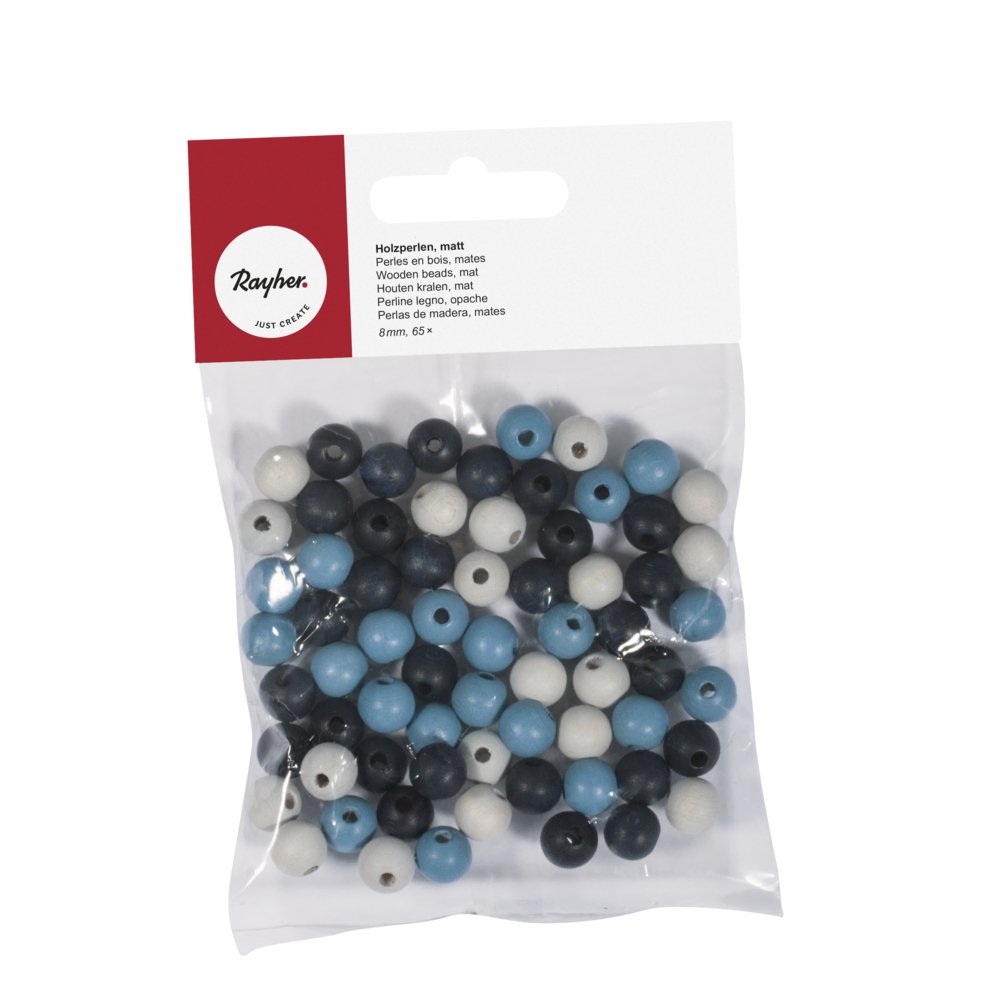 Rayher 1211600 8mm Matt Wood Beads - Bag of 65 - Blue Tones