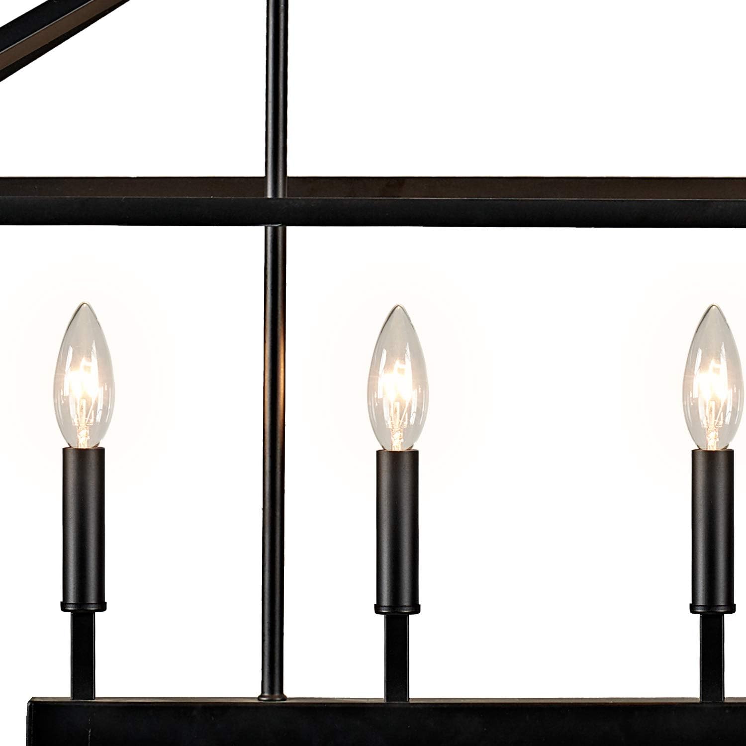 MOTINI 5-Light Kitchen Island Lantern Pendant Linear Chandelier Black Rod Hanging Light 40"x 12"x18.5" - - 