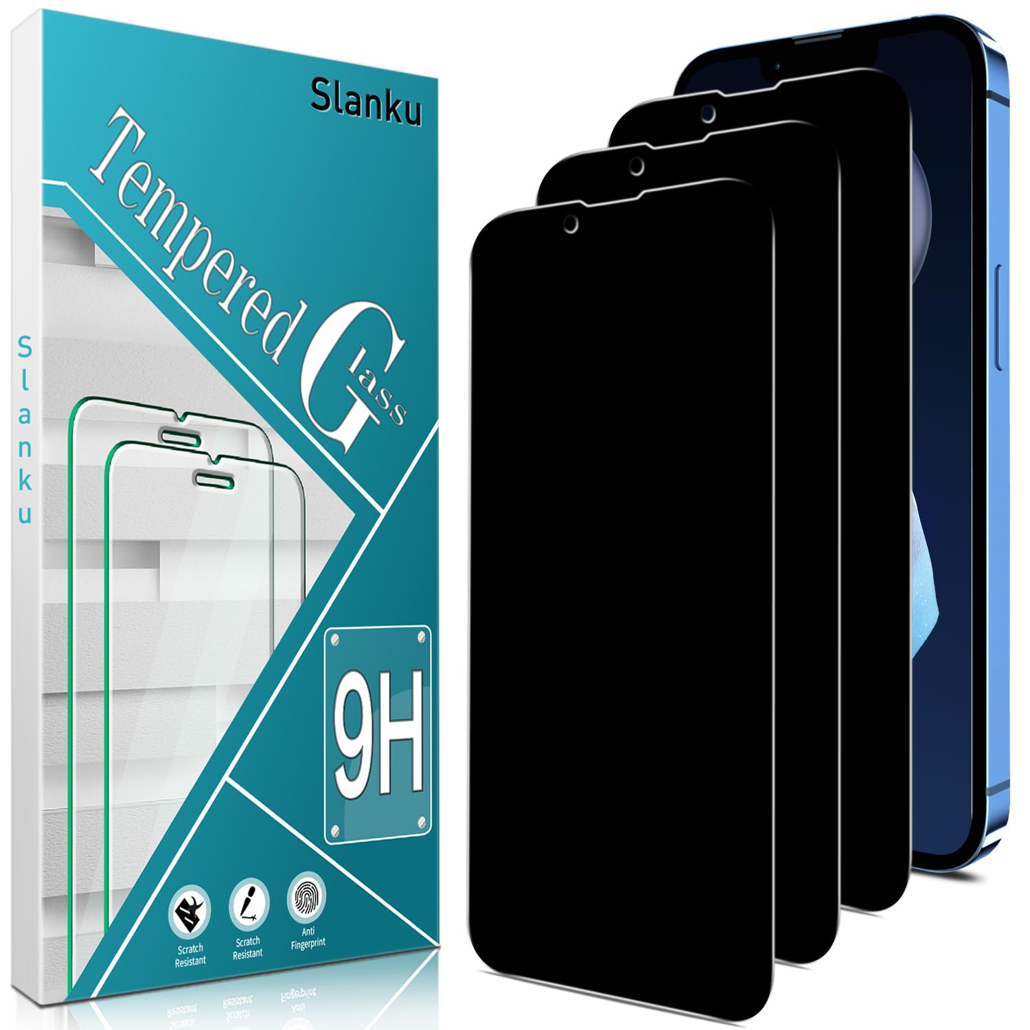 Slanku 3 Pack Privacy Screen Protectorfor iPhone 13 & 13 Pro, iPhone 14 (6.1 inch), Anti-Spy, 9H Tempered Glass Film, Case Friendly, No Bubble, Anti Scratch