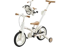lecoco Upgraded Toddler Bike with Push Handle 6 in 1 for Kids, Balance Bicycle Toys with Training Wheels, Brackes, Cup Holder, Pedal, Kickstand Birthday Gift for Boys and Girls