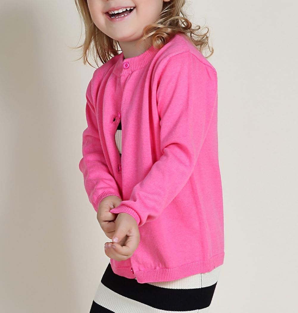 RJXDLT Girls Crewneck Cardigan Long Sleeve Children Button Cotton Sweater Uniform Sweaters for Little Girls: Clothing