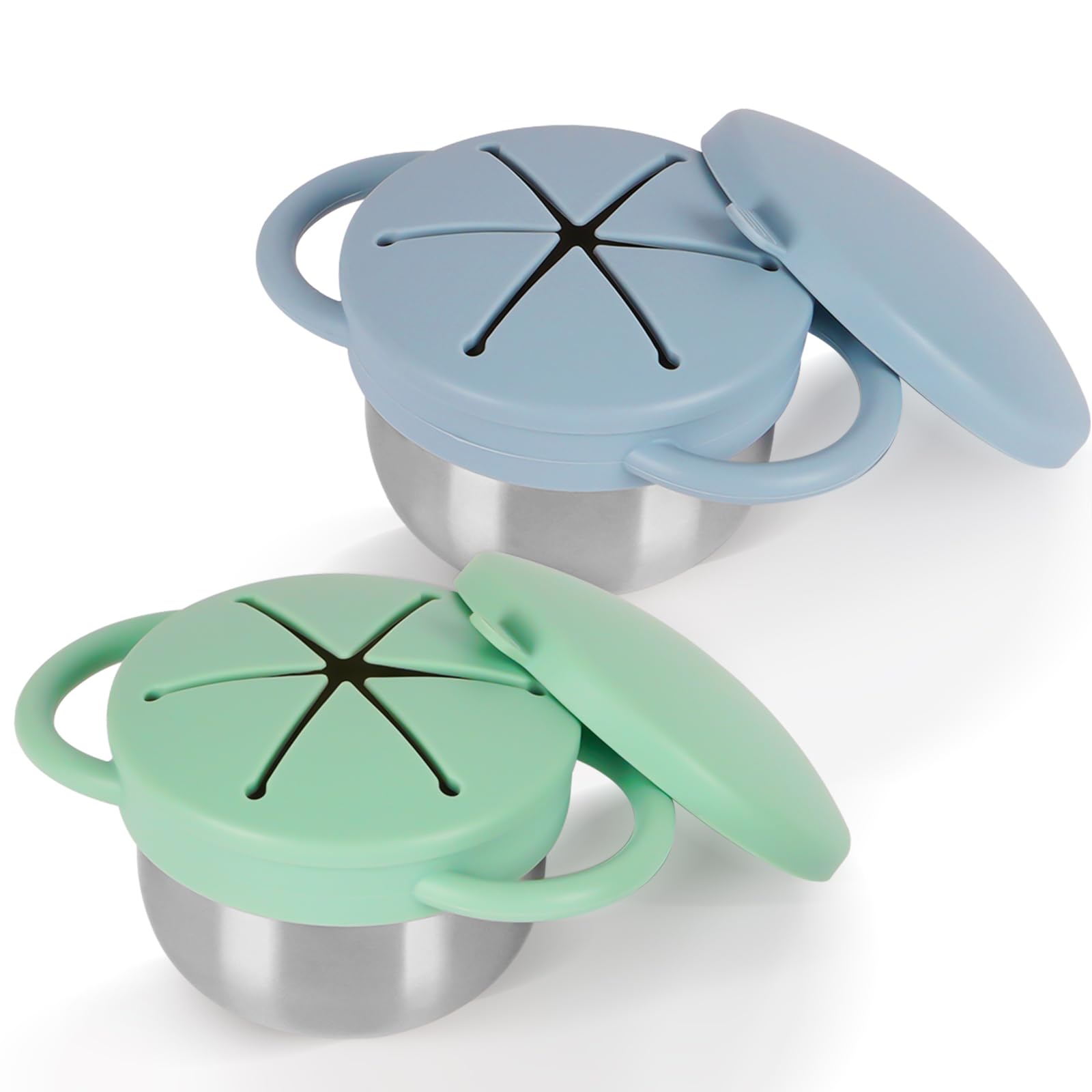 Photo 1 of Casremee 2 Pack 304 Stainless Steel Snack Cups for Toddlers, Toddler Snack Containers with Spill-Proof Silicone Travel Lid & Handle, Dishwasher Safe, Removable Snack Cup for Baby, Toddler, Kids