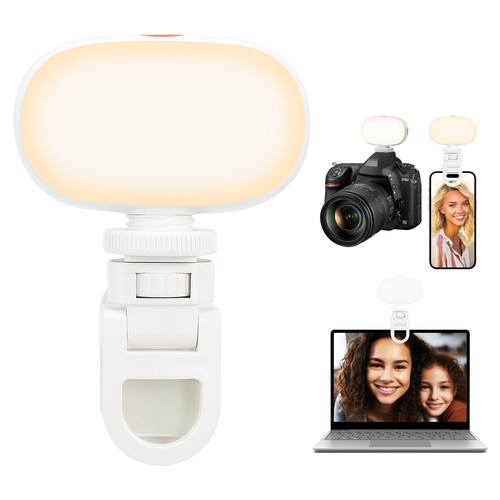 Selfie Light for Phone, Portable Ring Light, Phone Light Clip on Rechargeable CRI 95+, 3 Modes Dimmable, 10-Level Brightness Ring Light, Video Fill Light for Camera, Tablet, Laptop, Makeup