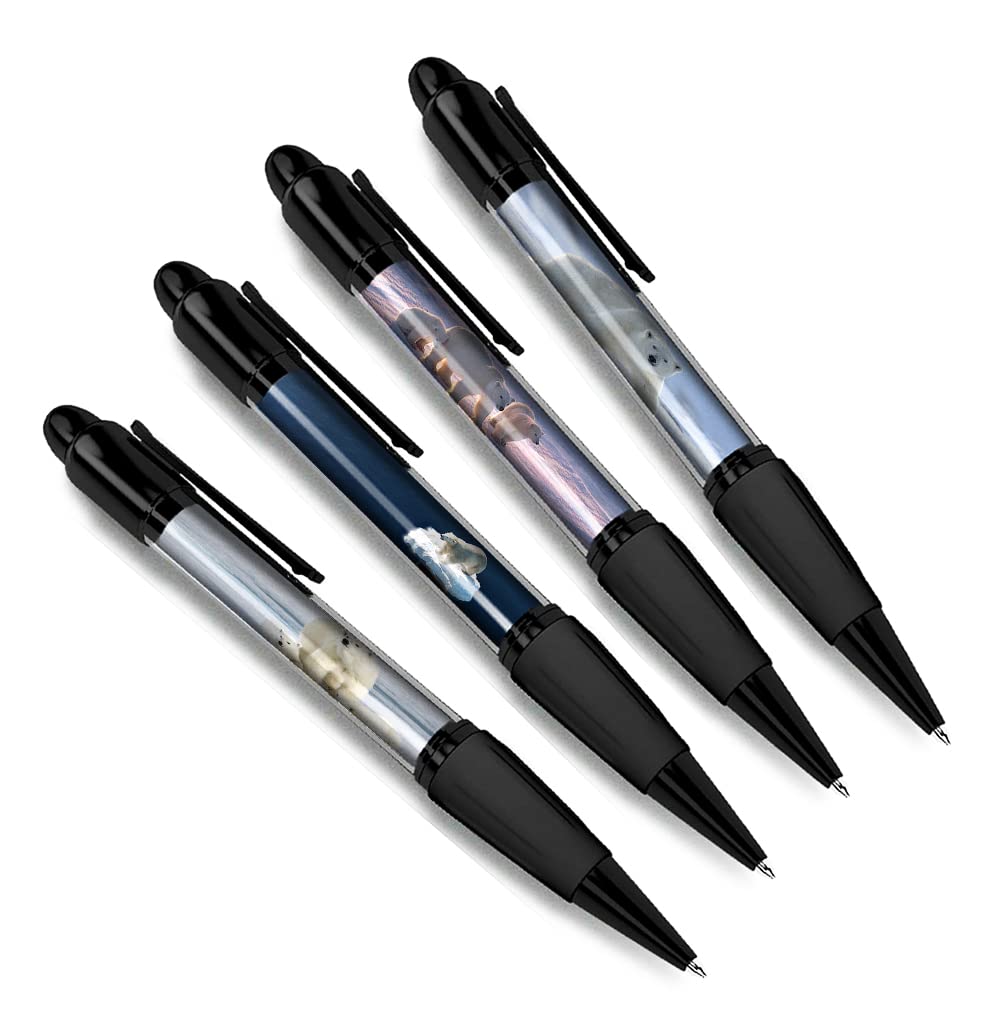 DV DESIGN Set of 4 Polar Bear Black Ballpoint Pens - Winter Animal Nature Wildlife Wild Travel Portrait Boys Girls Men Women Theme Pen #79469