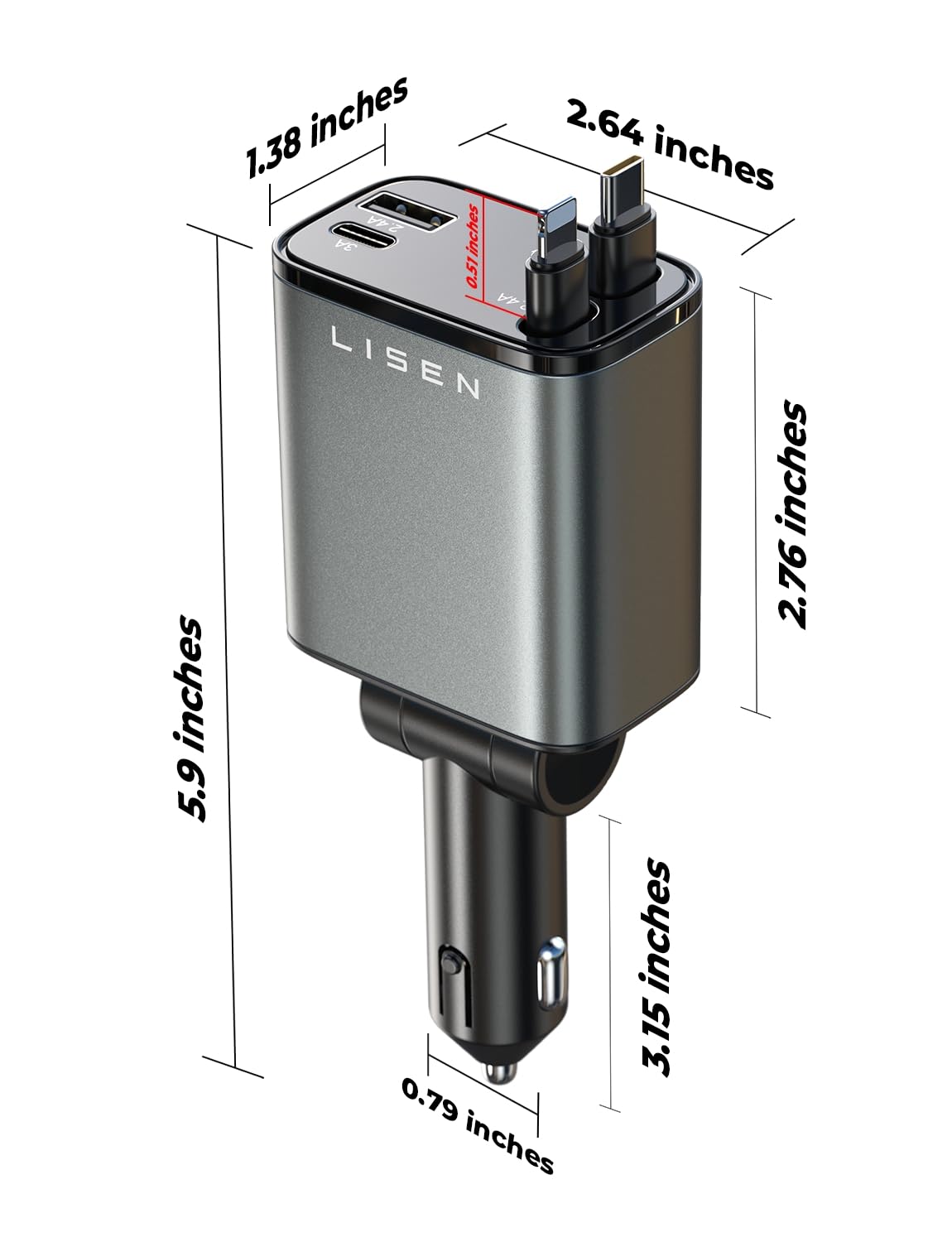 LISEN Retractable Car Charger, 69W USB C Car Accessories Adapter for iPhone 17 USB C Charger Fast Charging, Gifts for Women Men, Travel Essentials, for iPhone 17 Pro Max Air 16 15 14 13 12 Samsung S25