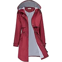 JASAMBAC Women's Long Rain Jacket Waterproof Lightweight Outdoor Trench Raincoat with Hood