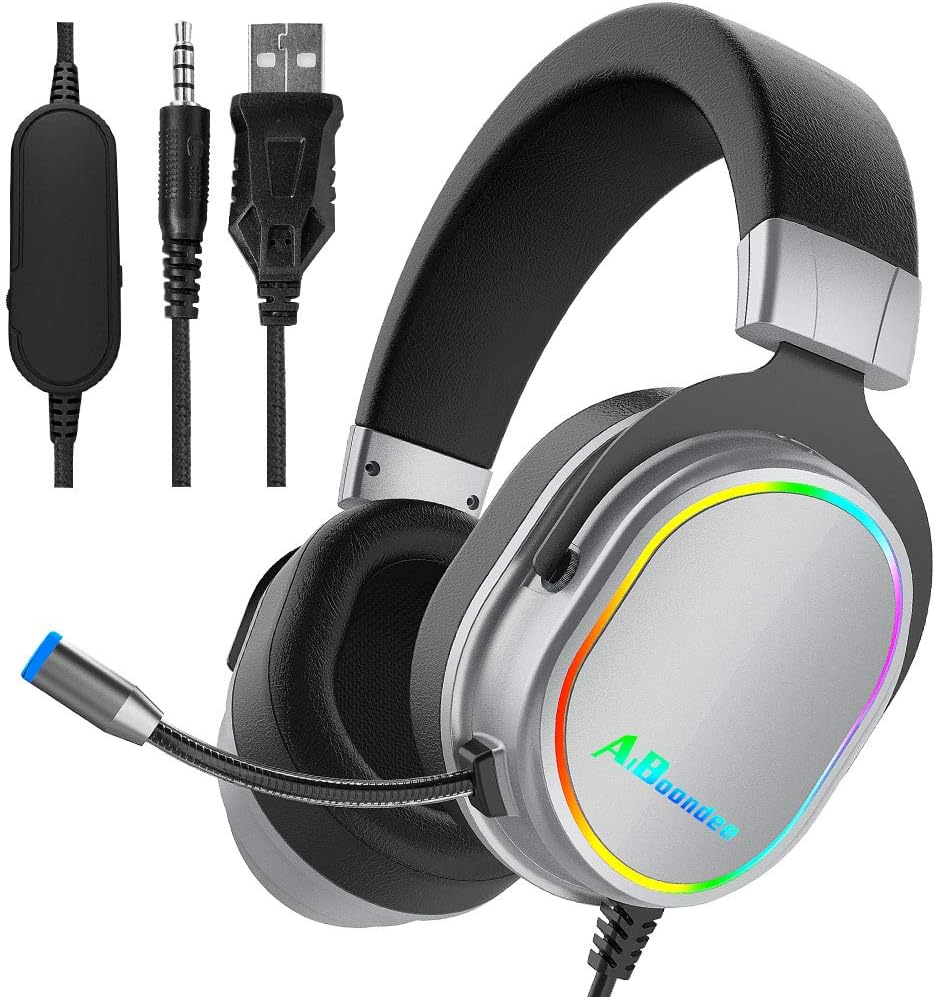 PS4 Headset,Xbox One Headphones,Gaming Headset with LED light,Stereo Gamer Headphones,3.5mm wired Over-ear Noise Isolating Microphone Volume Control for Mac