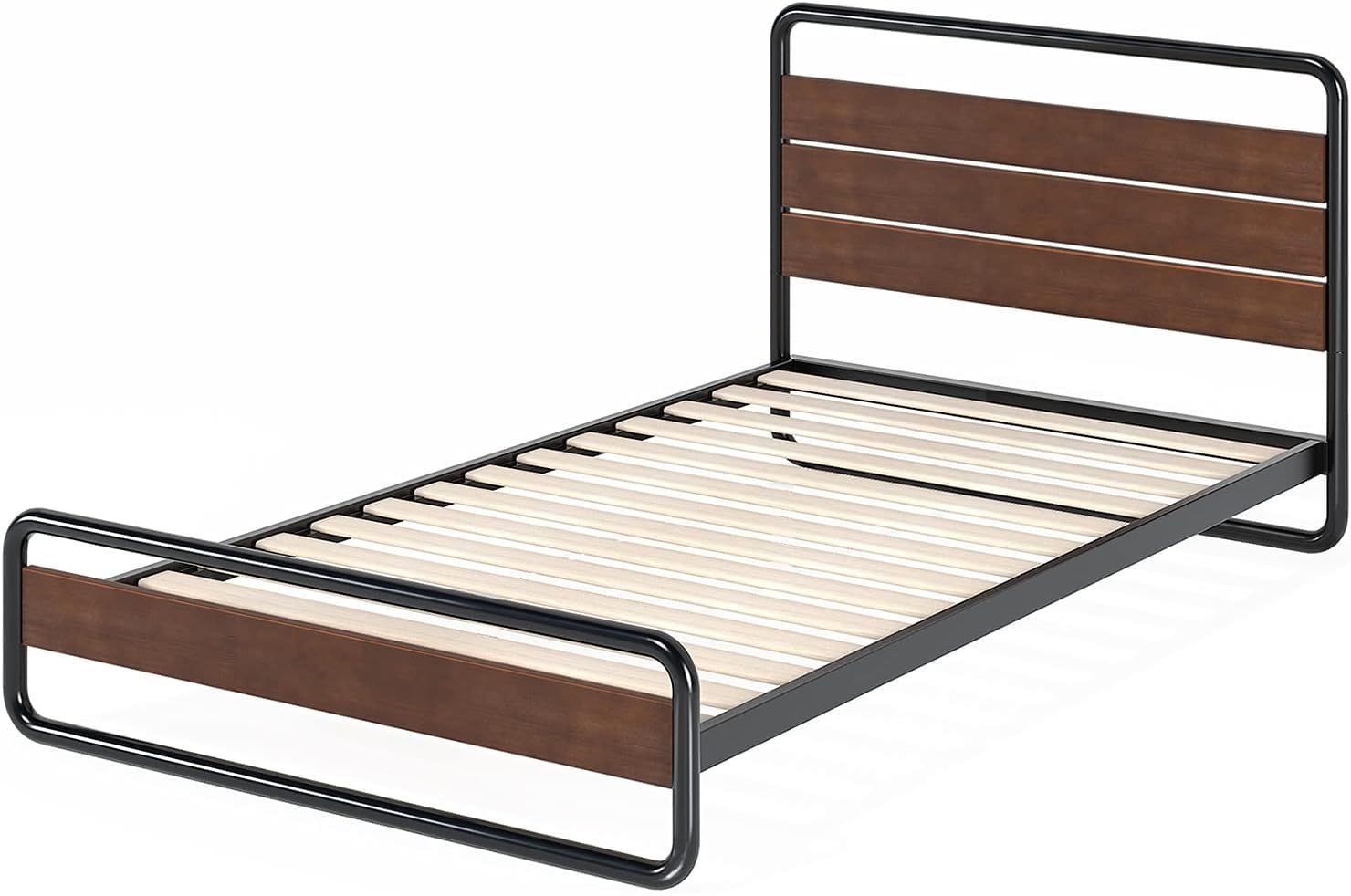 ZINUS Therese 20 cm Metal and Wood Platform Bed Frame | Wood Slat Support | For Adults, Kids, Teenagers | Easy Assembly | Single | Brown