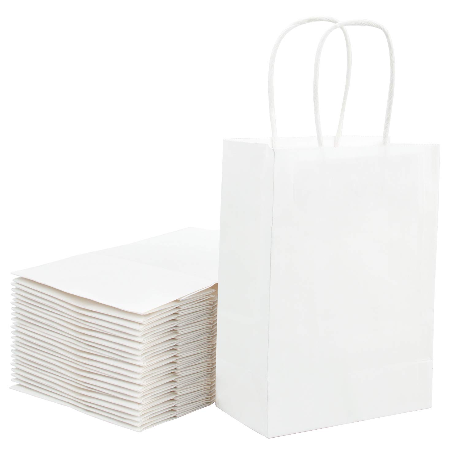 Loveinside 15x8x21 cm Paper Bags Small Kraft White Gift Bags Bulk with Handles for Birthday Wedding Party Favors 25pcs/ SET