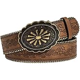 Firuilo Women Western Belt Country Cowboy Cowgirl Leather Belts Floral Embossed Belts Vintage Buckle Waist Belt for Jeans Pant Dress