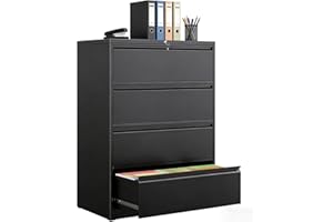 Luzfuego 4 Drawer Metal File Cabinet, Locking Lateral Filing Cabinet with Storage, Office Printer Stand, Fits A4/Letter/Legal
