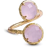 LDADAN Crystal Rings, Natural Amazonite Rose Quartz Sunstone Amethyst Rings for Women, Double Round Faceted Gemstone Rings, 14K Gold Plated Adjustable Ring, Western Boho Vintage Rings for Mother.