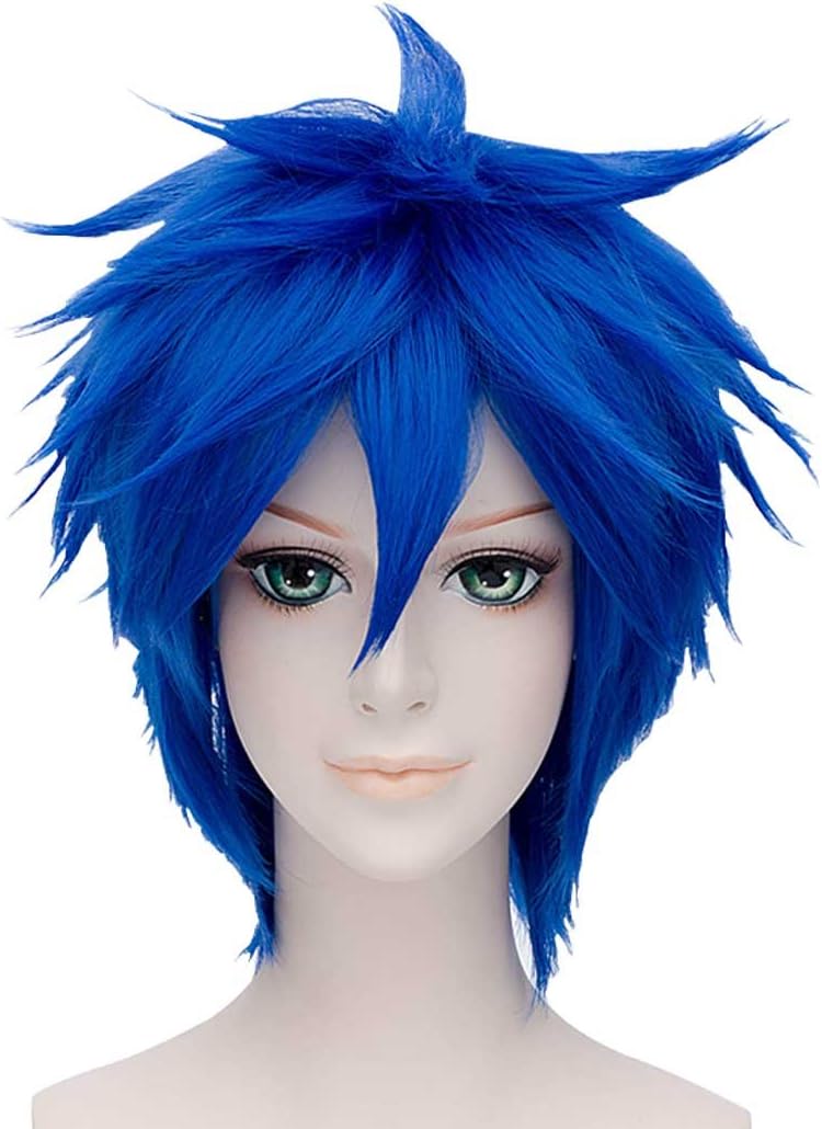 FALAMKAMulti Color Short Straight Anime Cosplay Costume Halloween Unisex Wig (Royal Blue)
