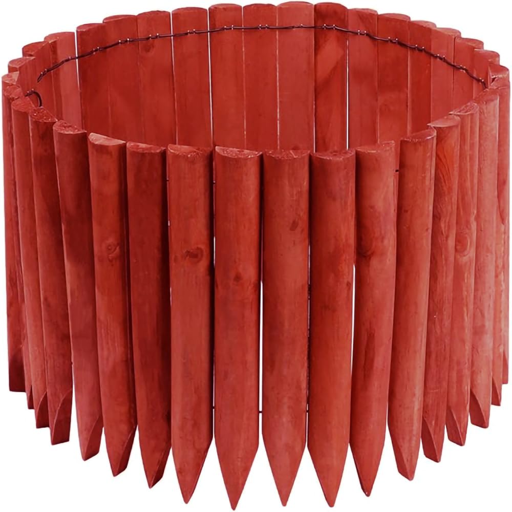 JonesHouseDeco Wooden Fence Edging Outdoor Garden Lawn Landscape Flexible Decorative Red Border Length 120cm x Height 30cm No Digging Required Suitable for Gardens